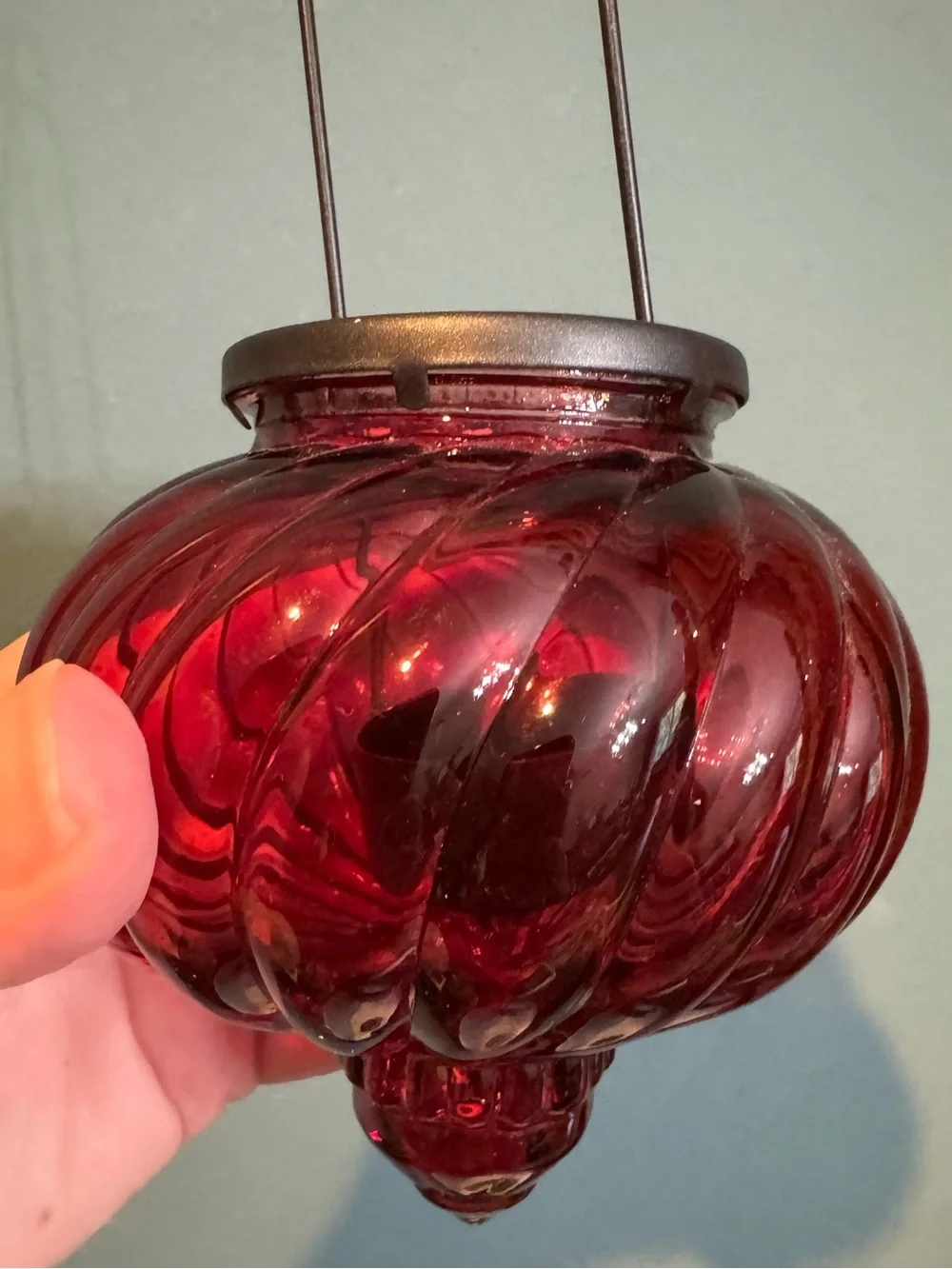 Pier 1 Glass Hanging Tea light Lantern Set - Green and Deep Red